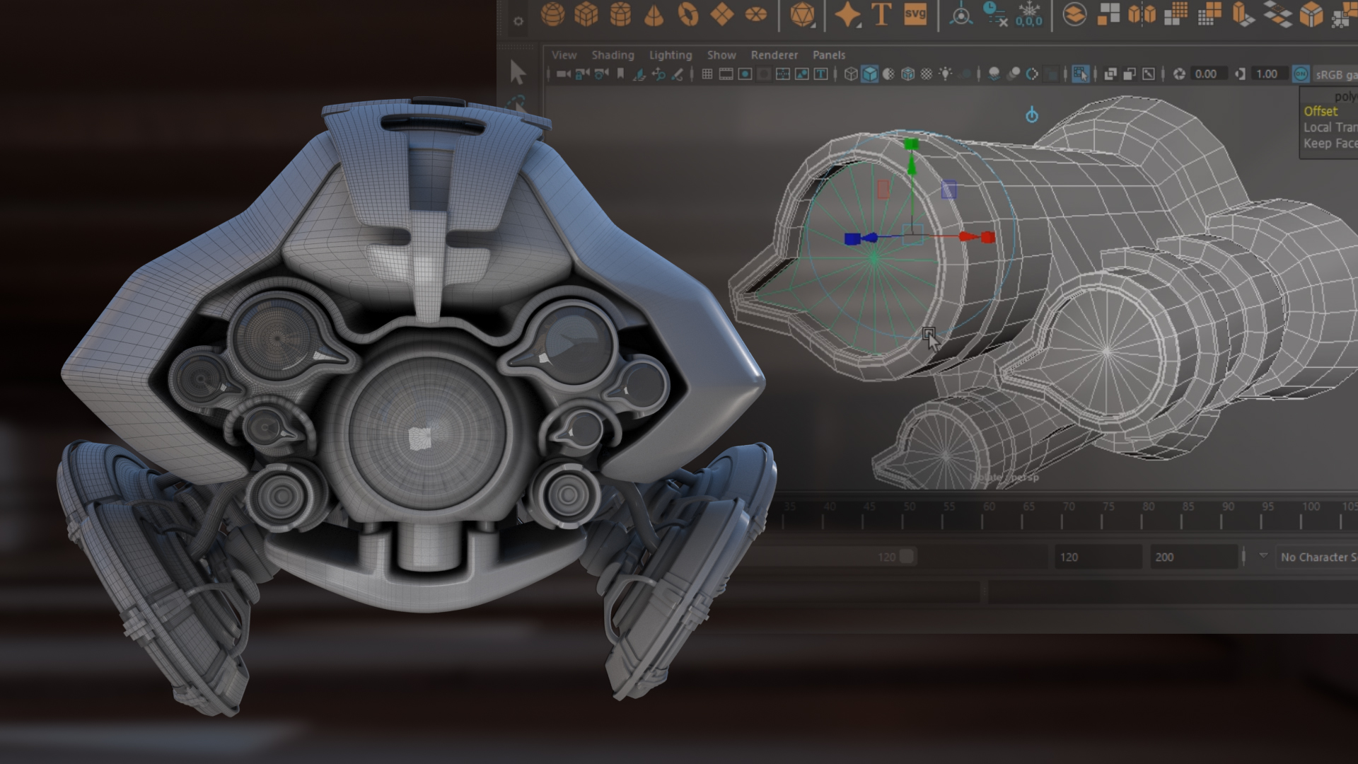 Drone model render and wireframe detail
